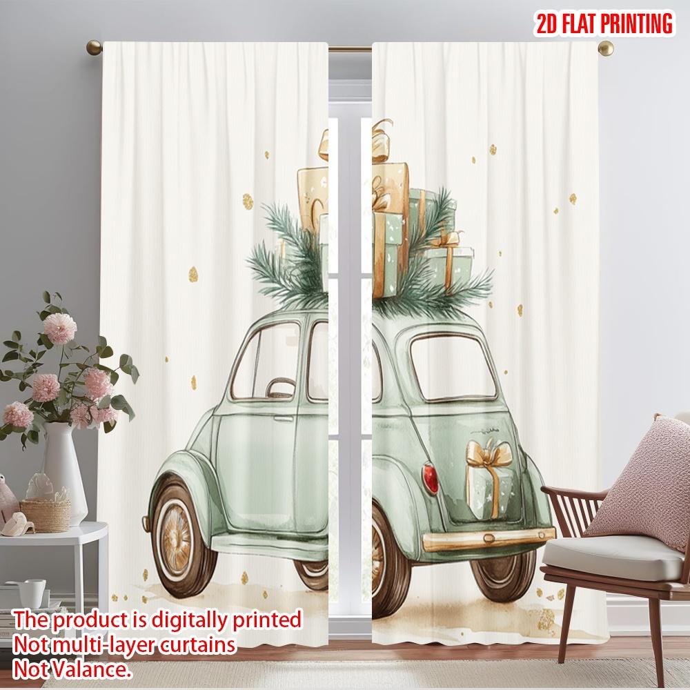 

2pcs,2D plane printing Minimalist Curtains Car Gifts Christmas Tree (2) Polyester Woven (without rod) Festive Ldeal for Bedroom 52.50×116.00 CM 2pcs