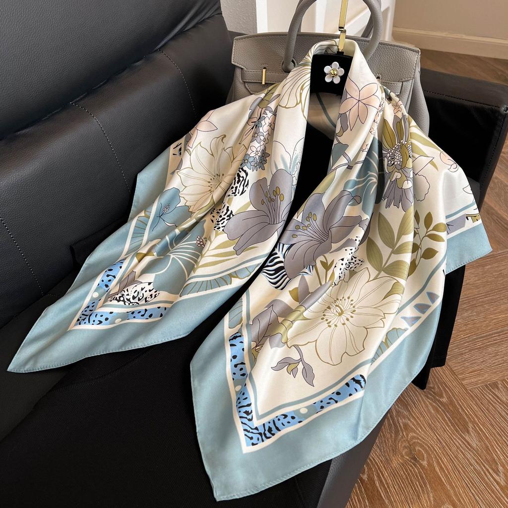 Fashion Twist Silk Scarf Color Block Printed Scarf Twill Silk Large Square Scarf 91x91cm Shawl Sunscreen Travel Headscarf