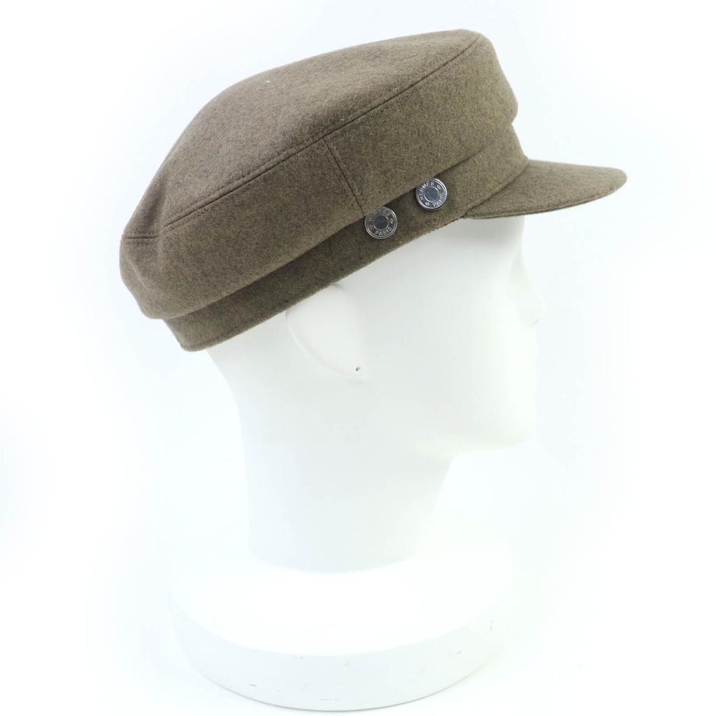 Pristine HERMES Casquette Deauville Serie Metal Brown Cashmere Women 58 Used