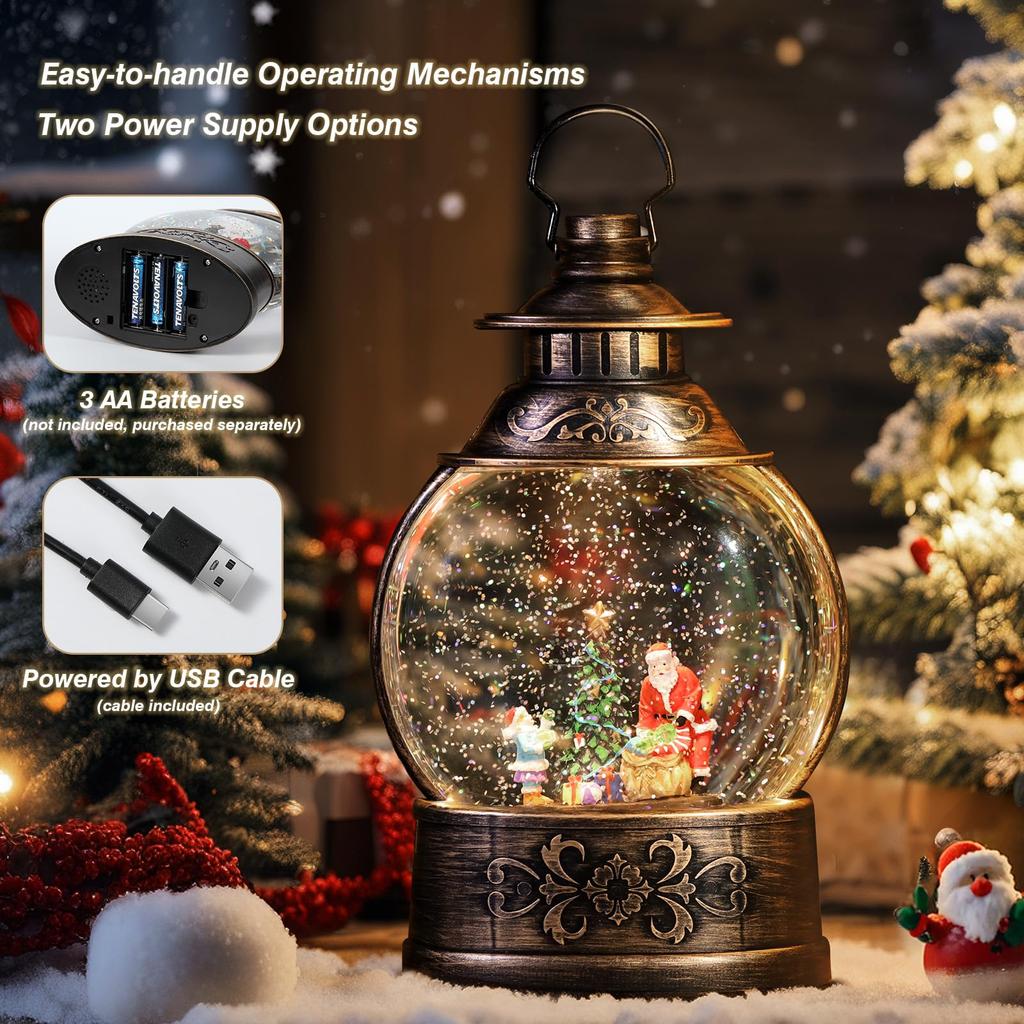 Lewondr Christmas Snow Globe with Christmas Tree Snow Santa 8 Automatic Loop Automatic Christmas Home Christmas Santa Decorating the Christmas Tree