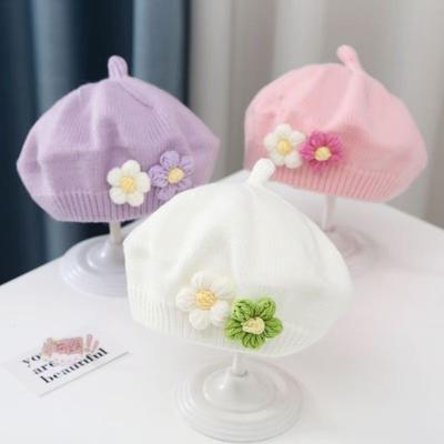 Süße Blumen-Kleinkind-Barettmütze Bequeme Mützen Mode Gestrickte Hüte Herbst Winter
