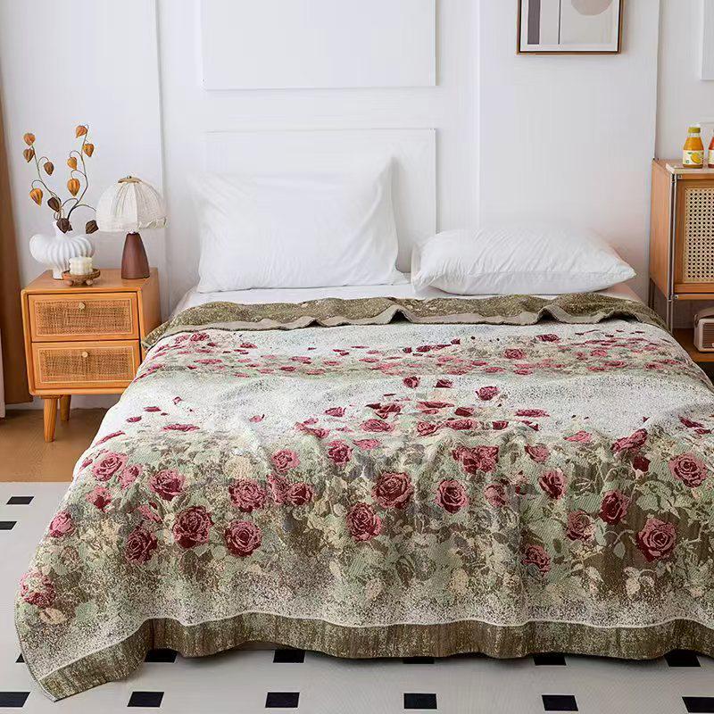 Customizable Pure Cotton 4-Layer Gauze Jacquard Blanket - Perfect New Year Gift