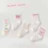 5/3Pairs Sweet Kids Girls Socks bow ties Selected Combed Cotton Solid Breathable Comfortable Mid-calf Children's Socks For Girls