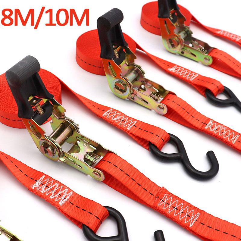 10/8M x 25mm Car Tension Rope Tie Down Strap Strong Ratchet Belt Luggage Bag Cargo Lashing With Rope Tensioner Metal Buckle Tow