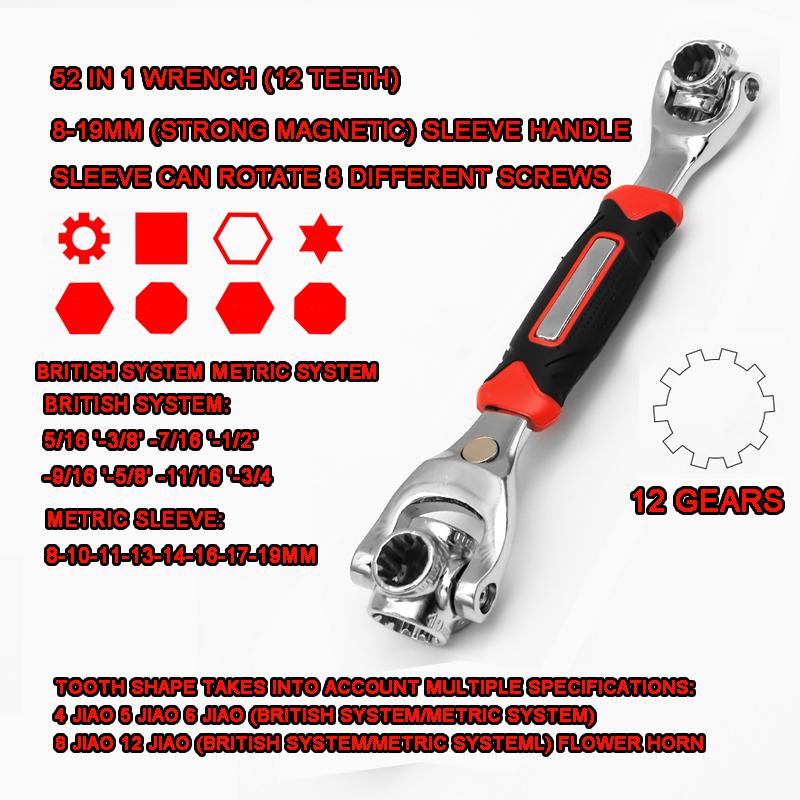 Universal Wrench Tool 52 In 1 360° Multifunctional 8 In 1 Twelve-Angle Socket Car Maintenance Magnetic Repair Hand Multi-tools