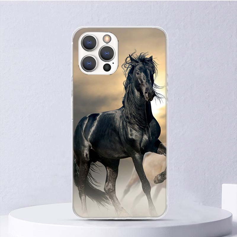 Animal Black Horse Soft Case For iPhone 16 17 Air 16E 15 Plus 11 12 13 Mini 14 Pro Max Phone Cover Apple 7 8 SE Coque Funda 16 1