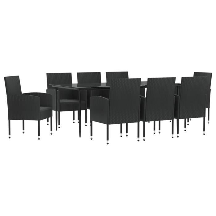 VidaXL Ensemble à manger de jardin 9 pcs noir résine tressée et acier 3203343