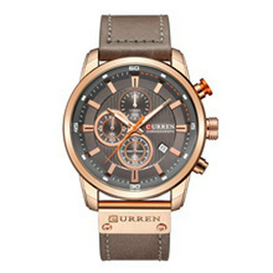 Curren 8291 Men's Multifunctional Leather Strap Watch with Six-Hand Calendar and Large Dial