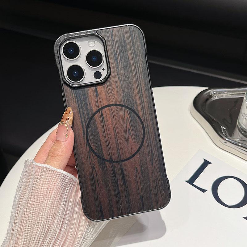 Magsafe Magnetic Luxury Wood Grain Not Border Shockproof Phone Case For iPhone 16 Pro Max 14 12 13 15 Pro Max Bumper Back Cover