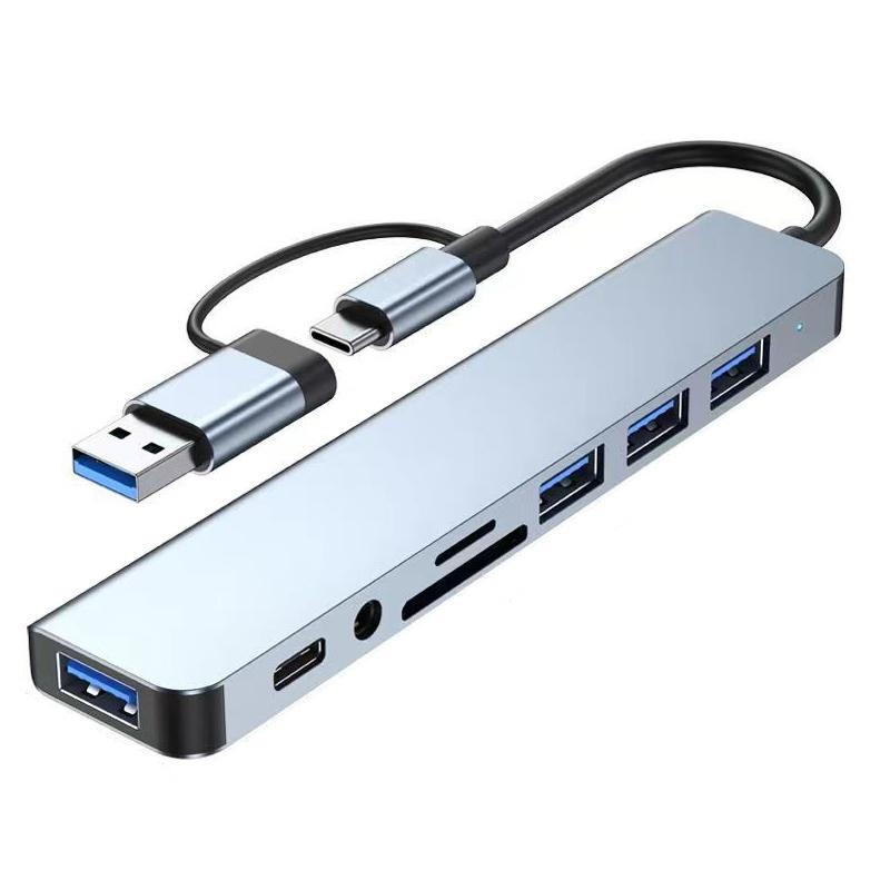 

8 in 1 Port USB C Expander USB 3 Hub Type C Splitter Type C Dock Multiport Adapter USB Expander For Xiaomi Phone Tablet серебряный