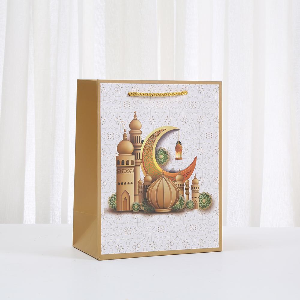 12pcs Eid Mubarak Gift Bags Islamic Paper Gift Bags with Golden Lantern Mosque Designs for Ramadan Gifting