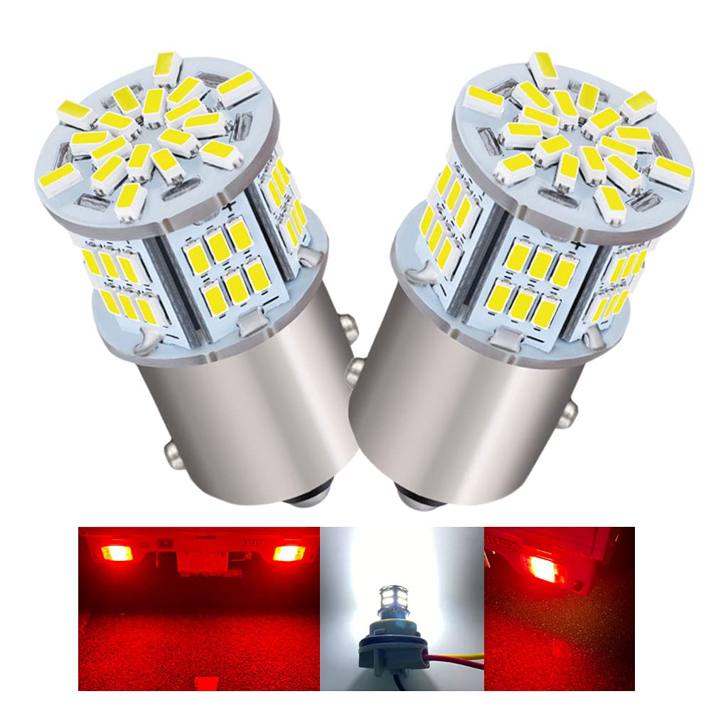 Discover Winds S25 G18 1157 Double LED 54 Brake and Tail Compatible with 12V and for Motorcycles and Set of White DC-Only Ultra-Bright Bulbs, LEDs,