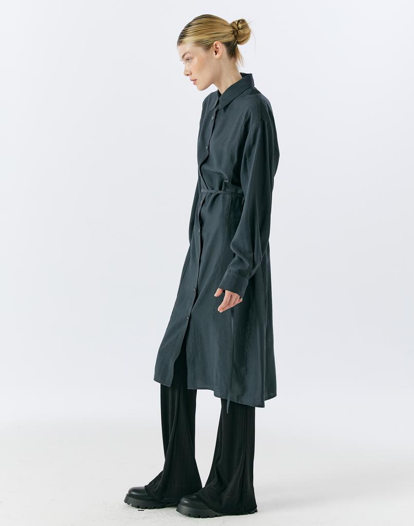 Editeom Ellipse Button Long Shirt - Charcoal