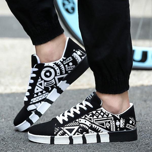 Baskets Basses en Toile pour Homme Printemps Décontractées Plates Colorées Graphiques Cool Style Élégant et Respirant
