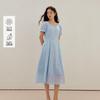 Inman French Square Neck Cinched Waist Short Sleeve Dress