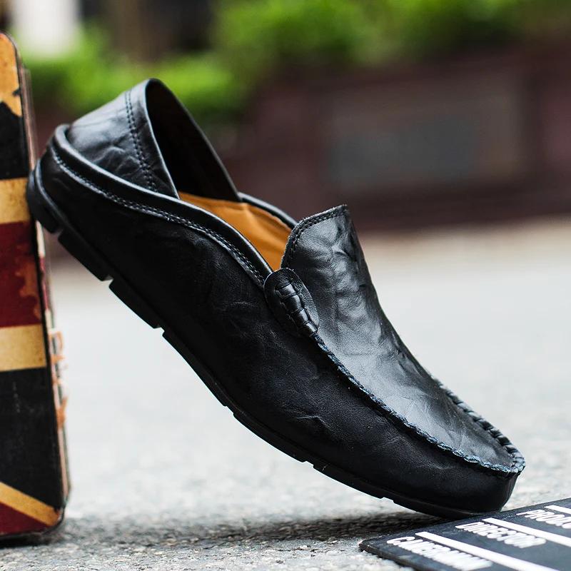 Summer Fashion Men Loafers Italian Casual Luxury Brand Men Shoes Genuine Leather Light Breathable Slip on Boat Shoes