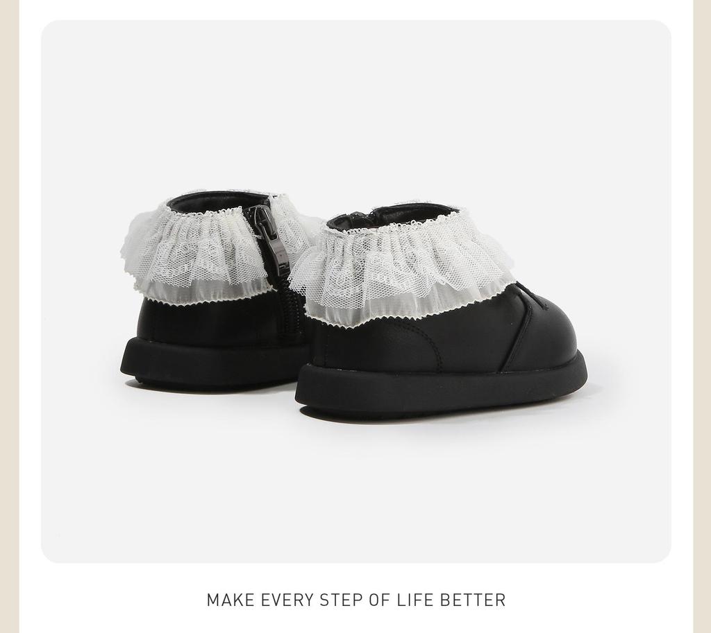 Girls' Autumn-Winter Princess Boots - Cotton-Lined Leather Toddler Shoes with Lace and Velvet Accents
