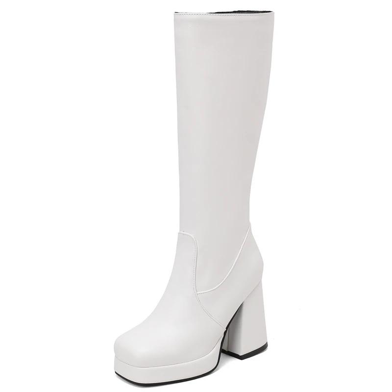 White Knee High Boots Women Platform 2026 Sexy Zipper Thick High Heels Black Long Boot Autumn Winter Shoes