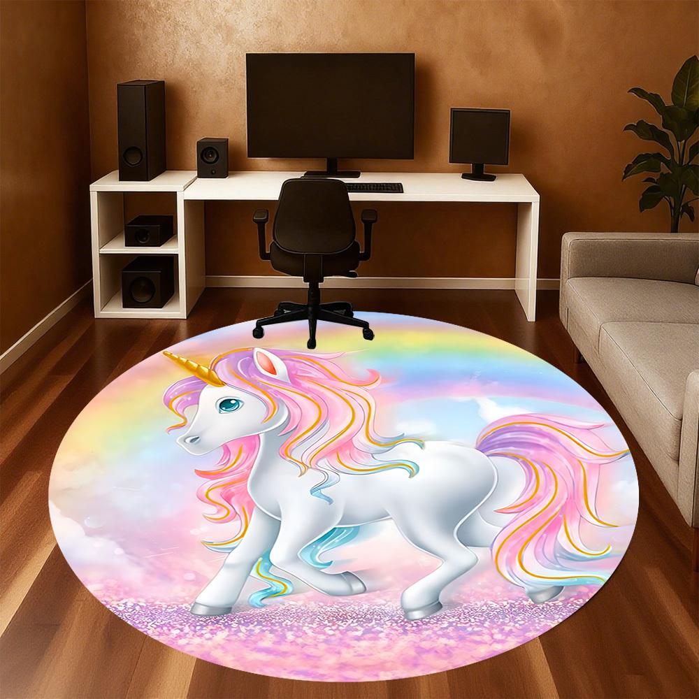1pc Unicorn Rainbow Round Chair Mat Area Rug - Non-Slip, Floor Mat for Office, Bedroom, and Indoor Decor C1125209