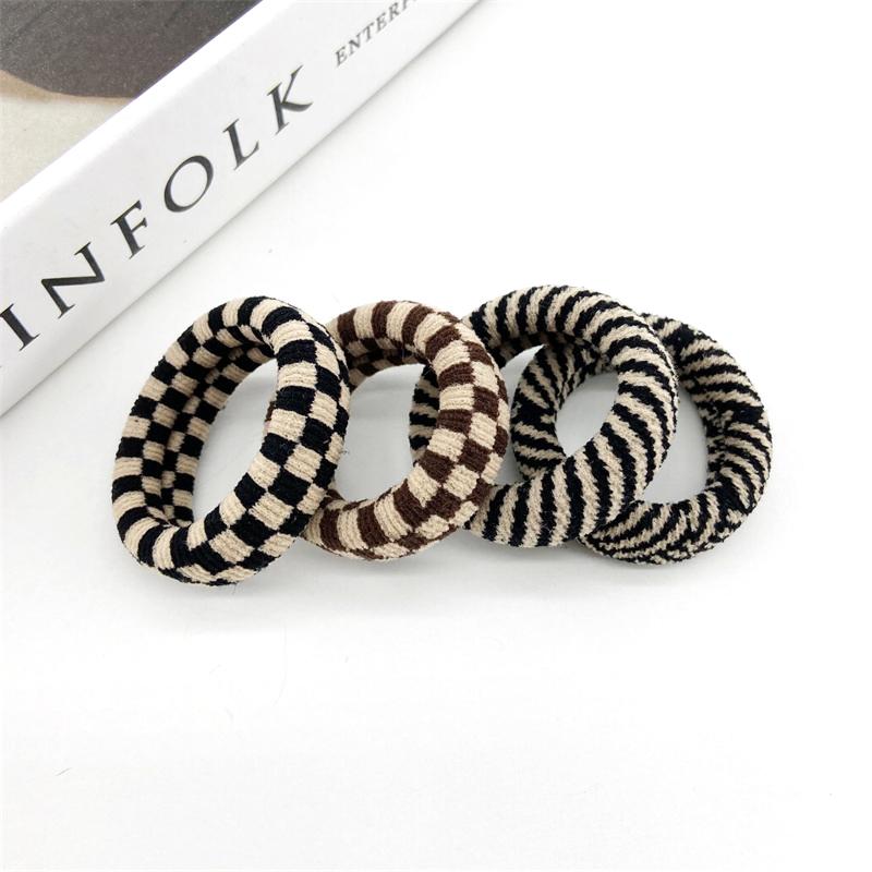 2pcs Set Thick Seamless Scrunchies Stripe Checkered Plaid Print Hair Tie Elastic Hair Band Rubber Band Women Hair Accessories