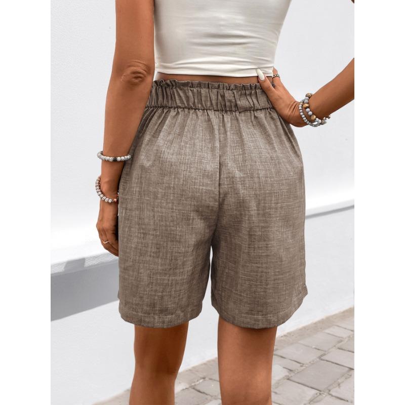 VEZFAA Women's Fashion Casual Solid Color Print High Waist Sport Shorts