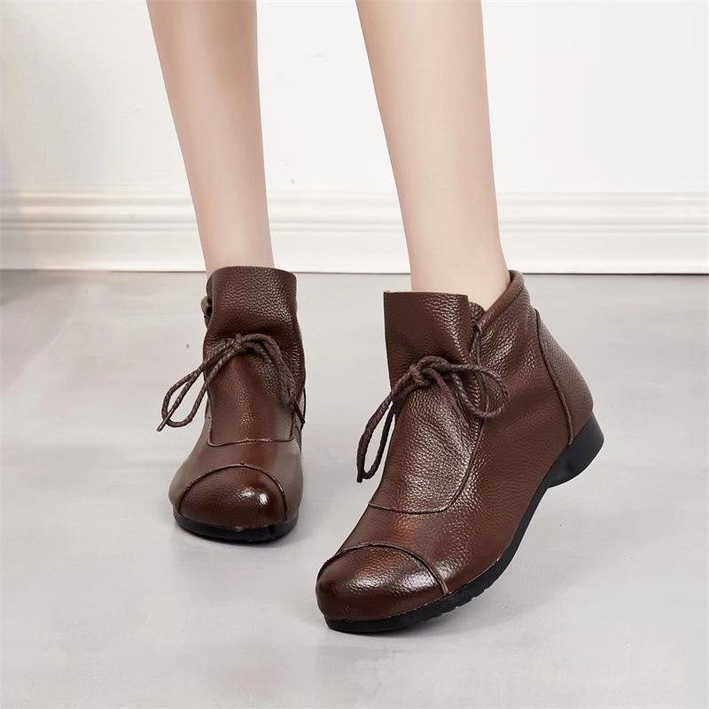 Fashion AIYUQI 2025 new women's Leather boots Vintage flat ankle boots for women Large size comfortable winter female boots