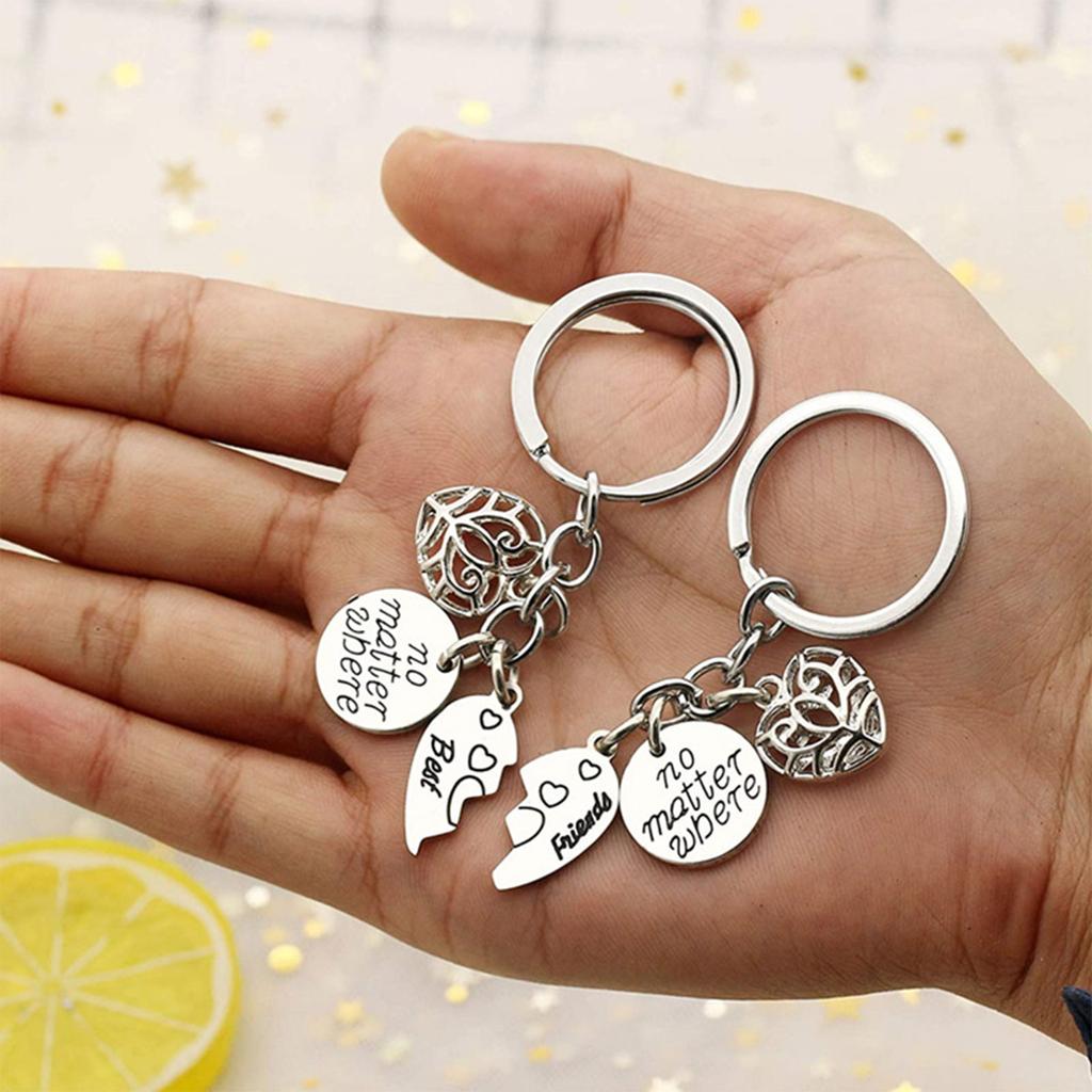 2pcs/set Best Friends Keychain Vintage No Matter Where Heart Pendant Key Chain Long Distance Friendship Keyring Jewelry