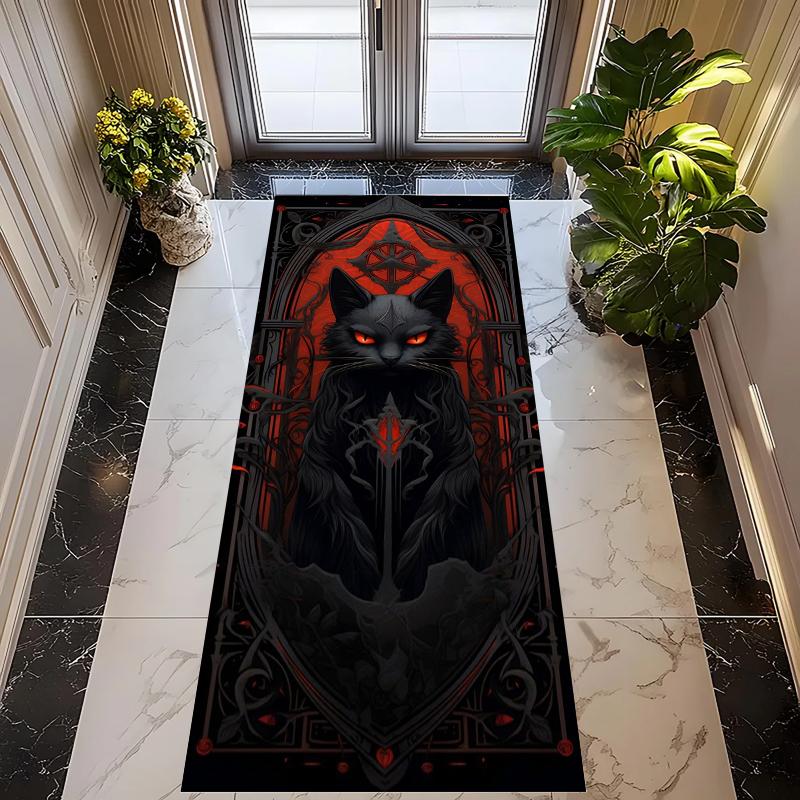 Beige Black Cat Carpet Mat Rug White Floral Vine Pattern Vintage Artistic Non-slip Home DecorationHallway Running Indoor Rug