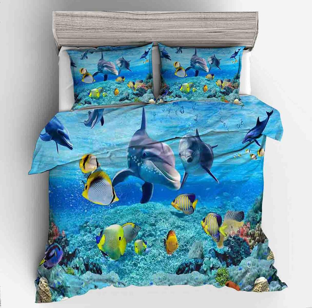 3D Digital Printing Underwater World Dolphin Series Quilt Set Three-Piece Set