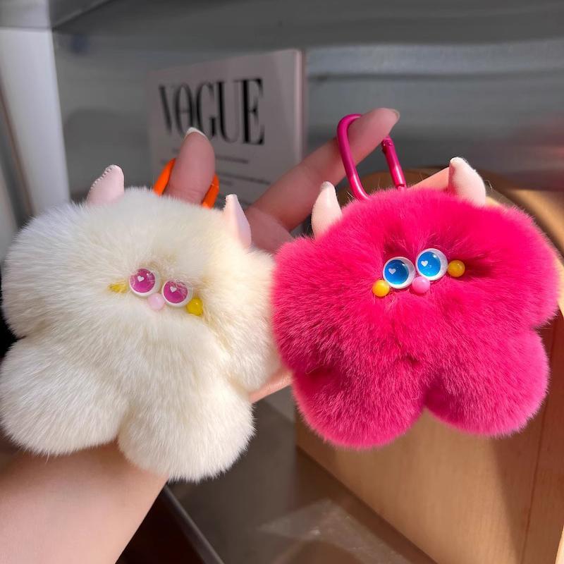 Imitation Otter Rabbit Fur Calf Keychain Fluffy Pompon Key Chain Trinket Lovely Keyring Bag Car Gift