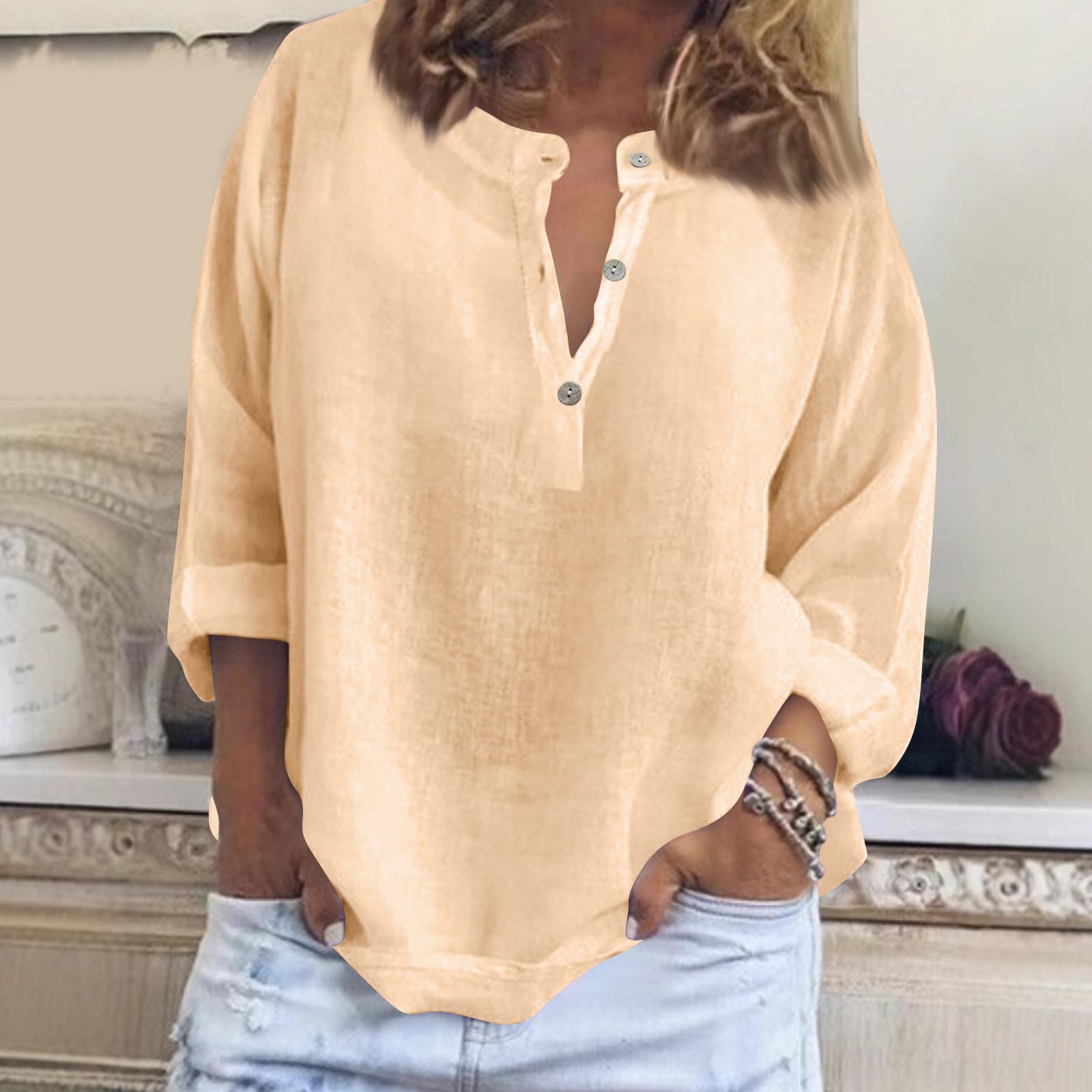 

Женская модная однотонная льняная повседневная рубашка с длинным рукавом XL