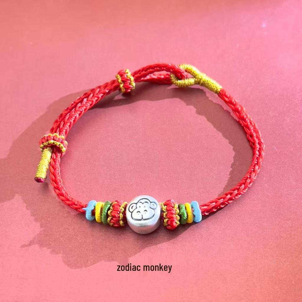 Sterling Silver 12 Zodiac Year of the Horse Wine Red Rope Bracelet for Men & Women - Lucky Charm Couple Bracelet