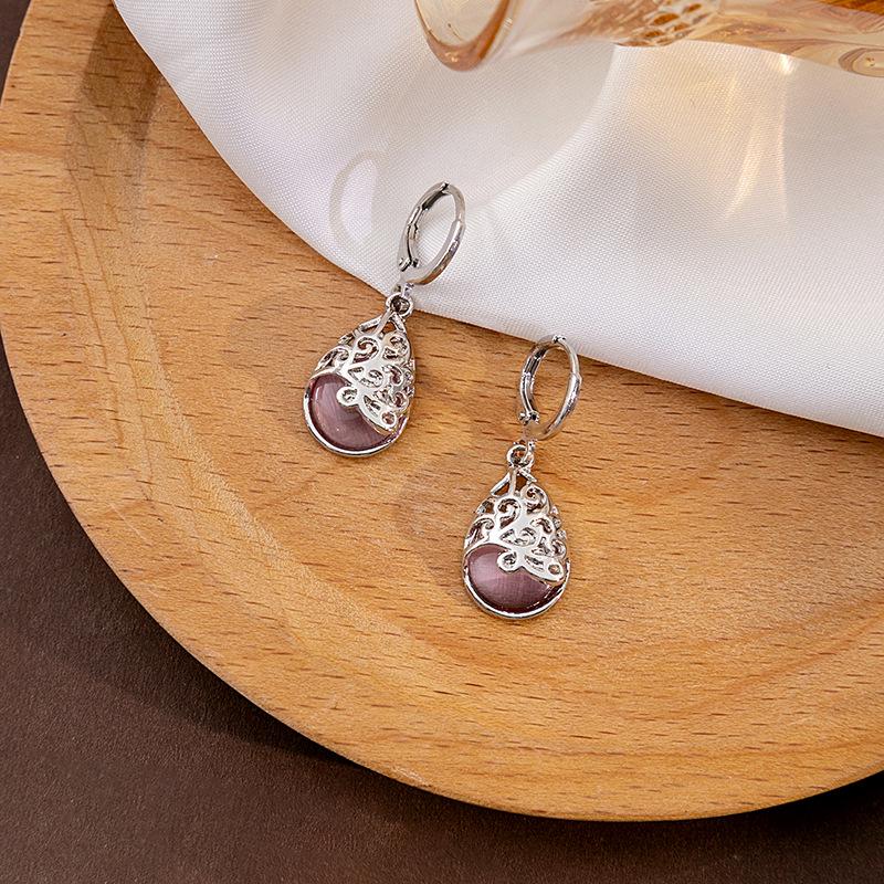 Retro Ethnische Katzenauge Wassertropfen Liebesherz Hängeohrringe