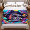 Astronaut Space Theme Soft Blanket Personalized Custom Name Text Print Warm Blanket Home Sofa Bedroom Decor