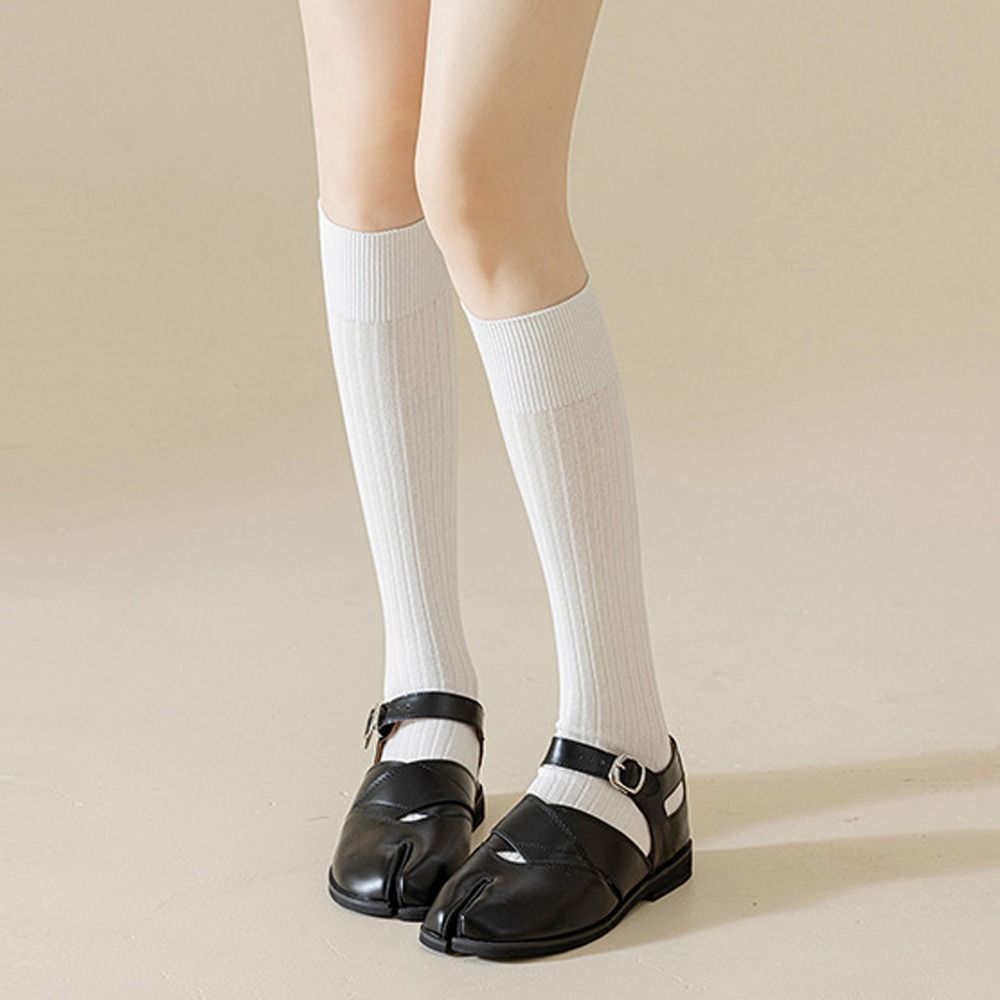 Knitted JK Calf Long Socks Thin Mid-tube Stocking Women All Match Two Toe Stockings Lolita