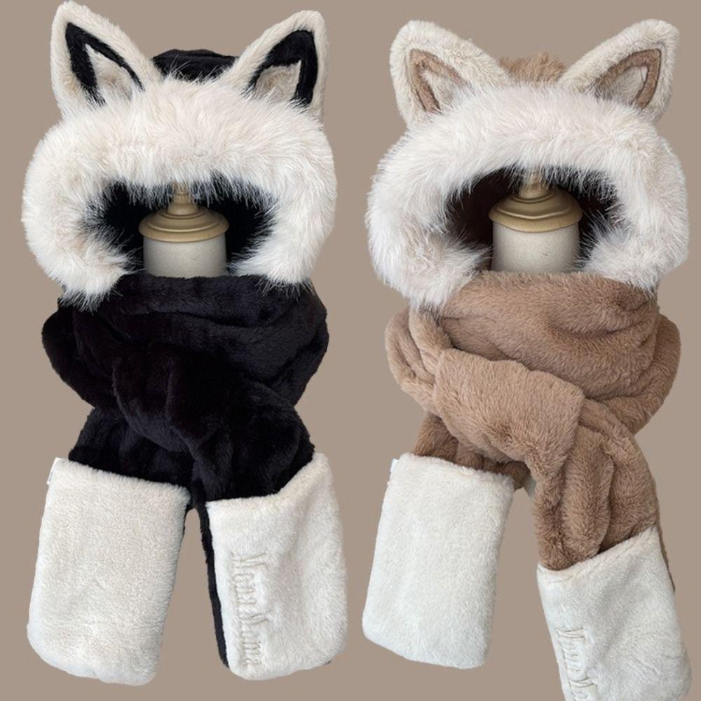 Plush Hat Scarf Gloves Set Thickened Ear Protection Cap New Women Beanies Cap Cycling