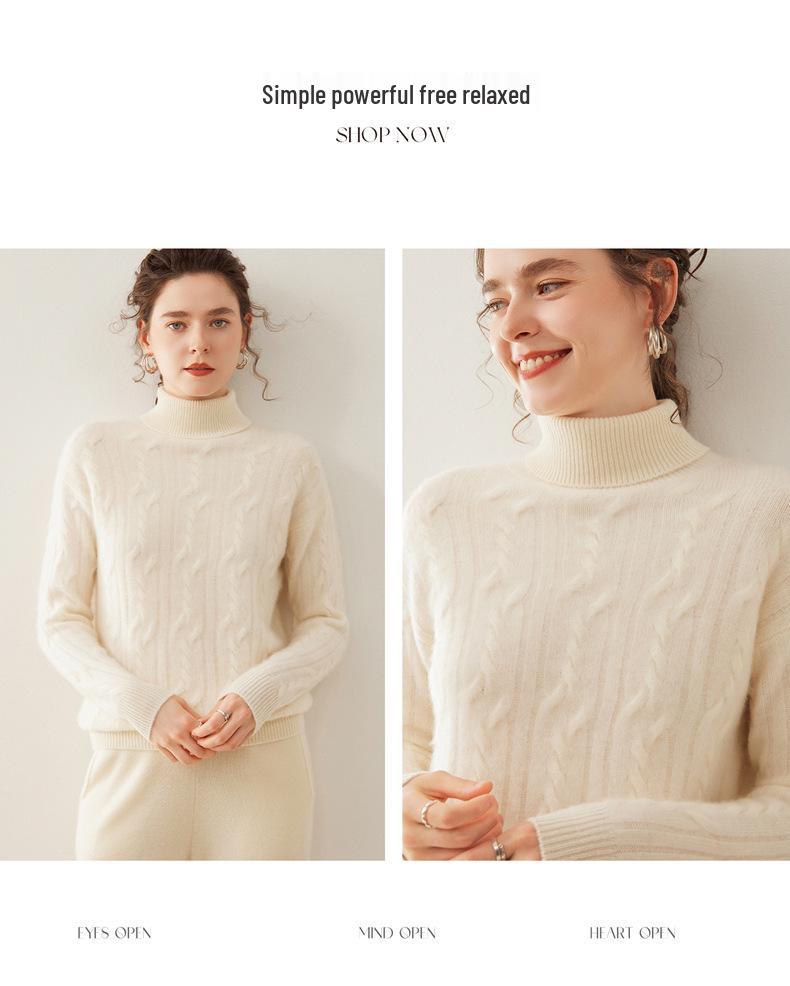 Women's Three-Ply Thick Cashmere High-Neck Pullover Sweater - Warm Knitted Base Layer