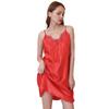 Plus Size V-Neck Lace Trim Silk Satin Strappy Nightdress