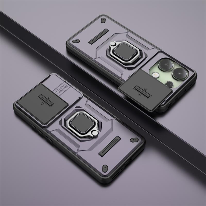 For Redmi Note 13 4G Case Slide Lens Ring Stand Armor Phone Case For Xiaomi Redmi Note13 Note 13 4g Anti-fall Protect Back Cover