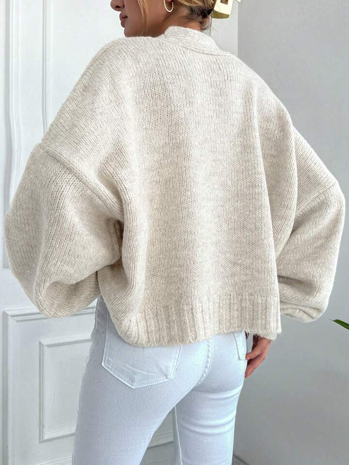 Knitted Cardigan Women's Loose V-neck Lantern Sleeve Sweater