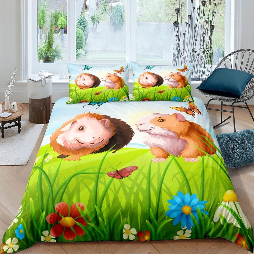Guinea Pig Duvet Cover Set Cute Kawaii Wild Animal King Queen Size For Kids Boys Girls Polyester Comforter Cover With Pillowcase