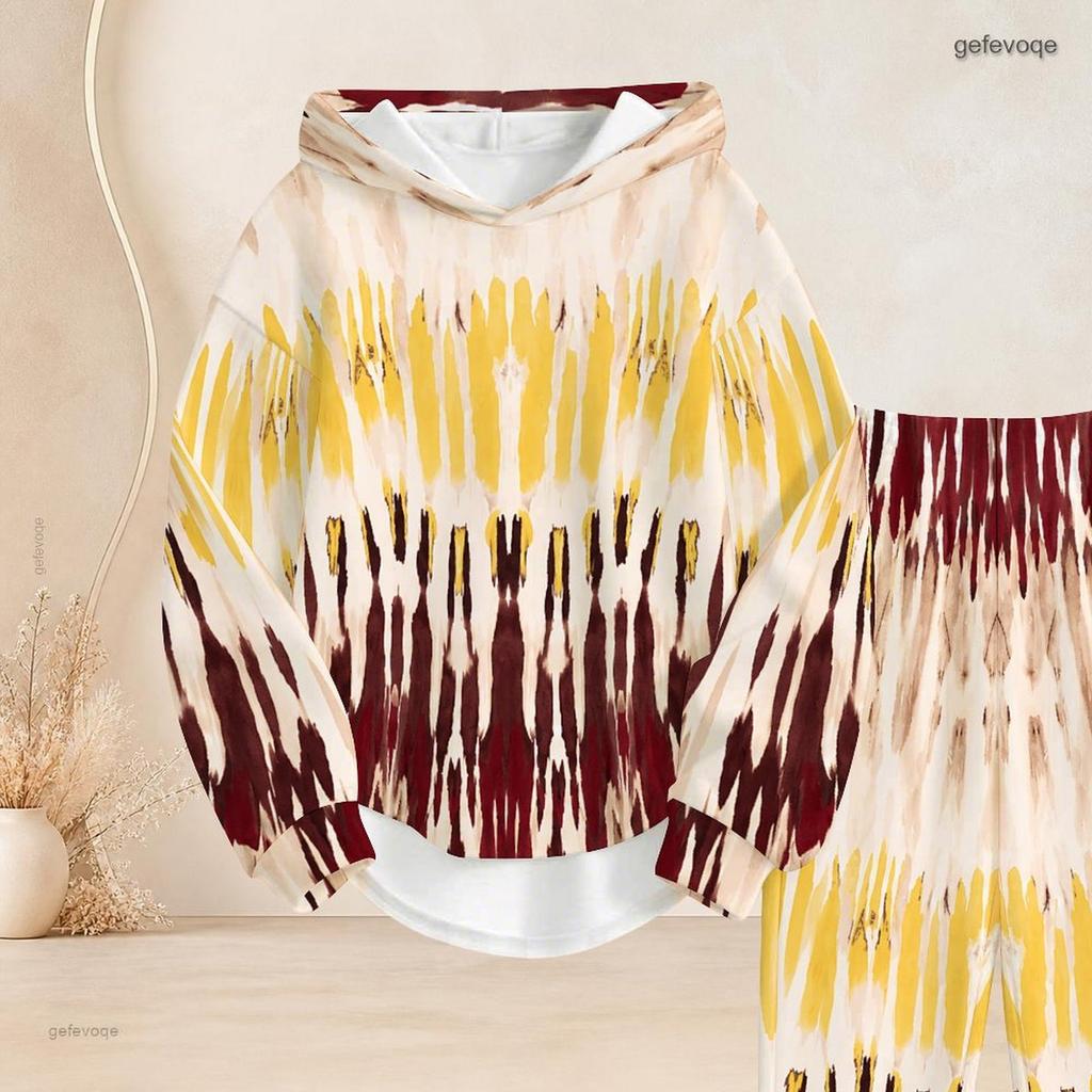 Women Plus Size Printed Two Piece Set Long Sleeve Hooded Top Cuffed Pants