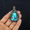 Tibetan Turquoise Pendant, 999 Copper Wire Wrapped Gemstone Jewelry, Handmade Pendant, For Thanksgiving