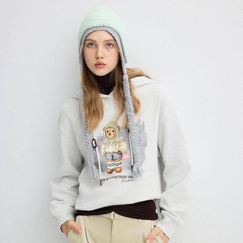 Teenie Weenie Women's 2025 Fall Hooded Bear Embroidered Sweatshirt