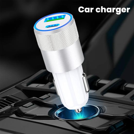 

Автомобильное зарядное устройство для iPhone 13-8/14 с двумя портами USB-C и USB-A, быстрая зарядка, защита от перегрева, PD30W QC18W, автомобильный адаптер, автомобильный воспламенитель белый