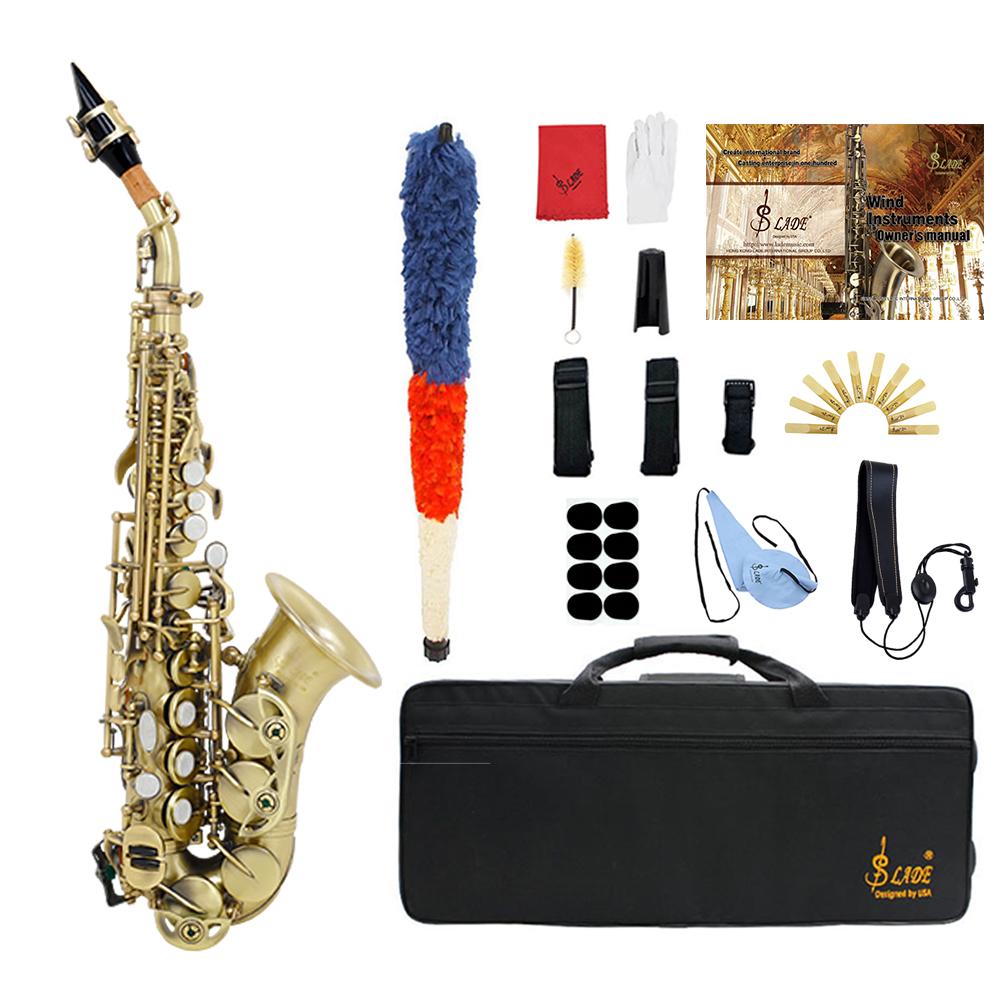 SLADE Bb Soprano Saxophone Brass Body B Flat Sax Engraved Floral Saxofon with Case Reeds Woodwind Instrument Parts & Accessories