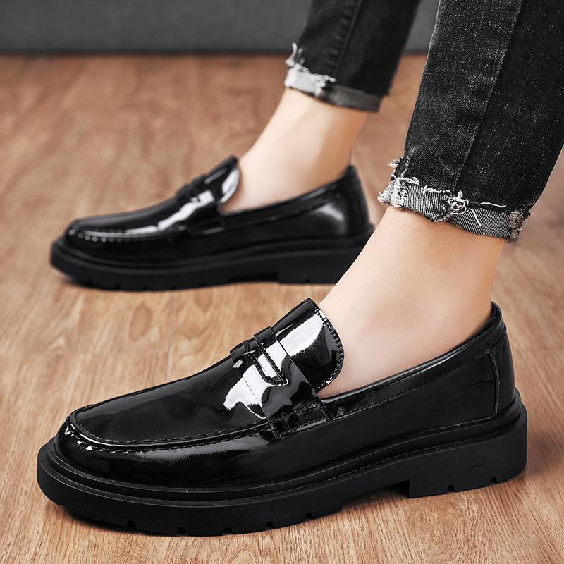 Fashion Trendy British Glossy Shoes Low-Cut Casual Dress Oxfords for Teen/Adult Men Breathable Business Footwear Elastic Sole Streetwear