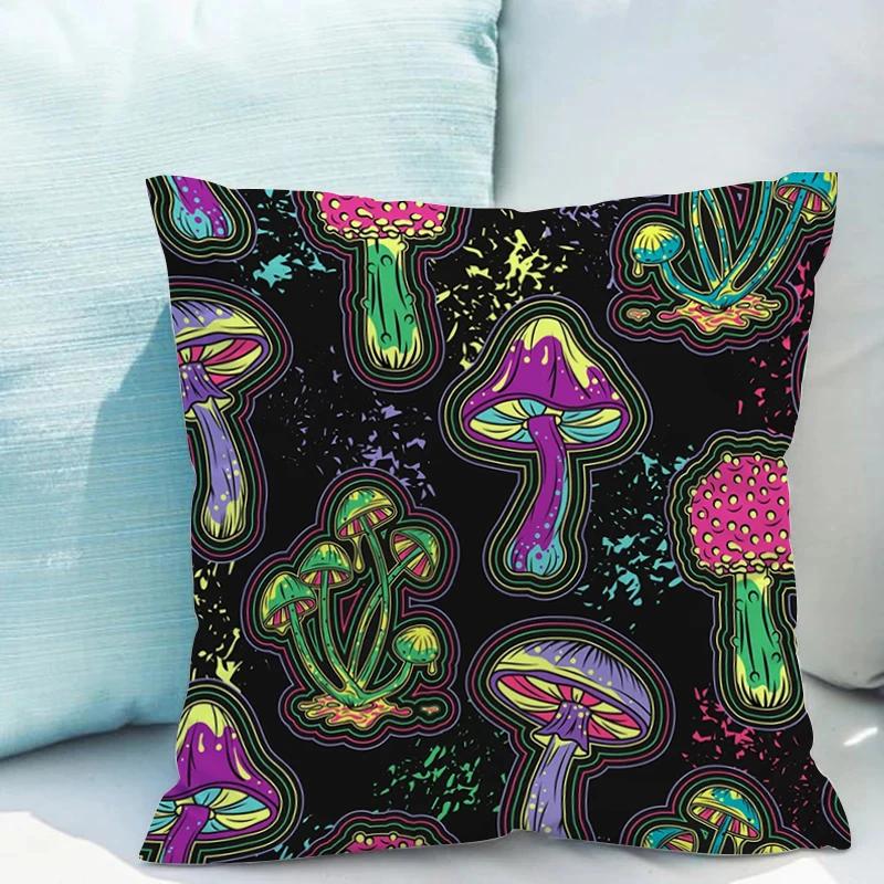 Bed Pillowcases for Pillows Fluorescent Mushroom Cushions Double-sided Printing Pillowcase 45*45 Cushion Covers 45x45 Cover Sofa