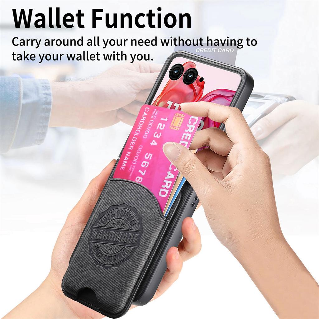 For Motorola Razr 50 Ultra 5G Case with Card Bag Compatible with MagSafe Denim Texture Leather Back Cover