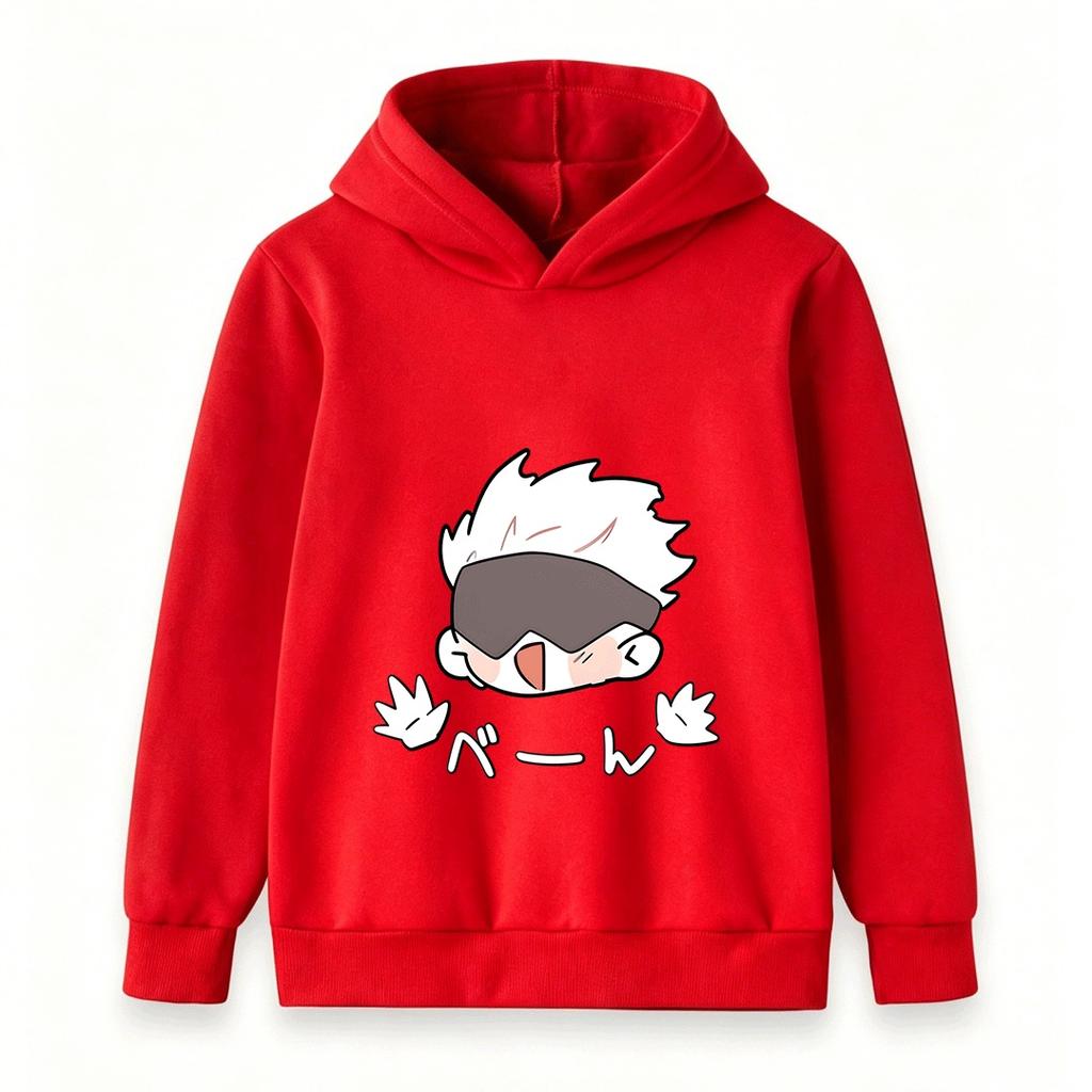 Kids Boys Girls Pullover Hoodie, Cute Cartoon White Hair Anime Character Printed Casual Long Sleeve Hooded Sweatshirt for Daily Wear